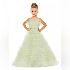 Mac Duggal Girls Tulle Ruffle Dress Green Size 8